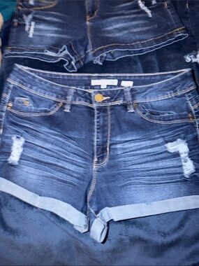 YMI Dark Blue Distressed Cuffed Denim Shorts